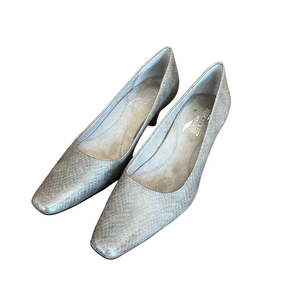 Aerosoles Heelrest Silver Gray Snakeskin Heel Pumps Womens Size 8